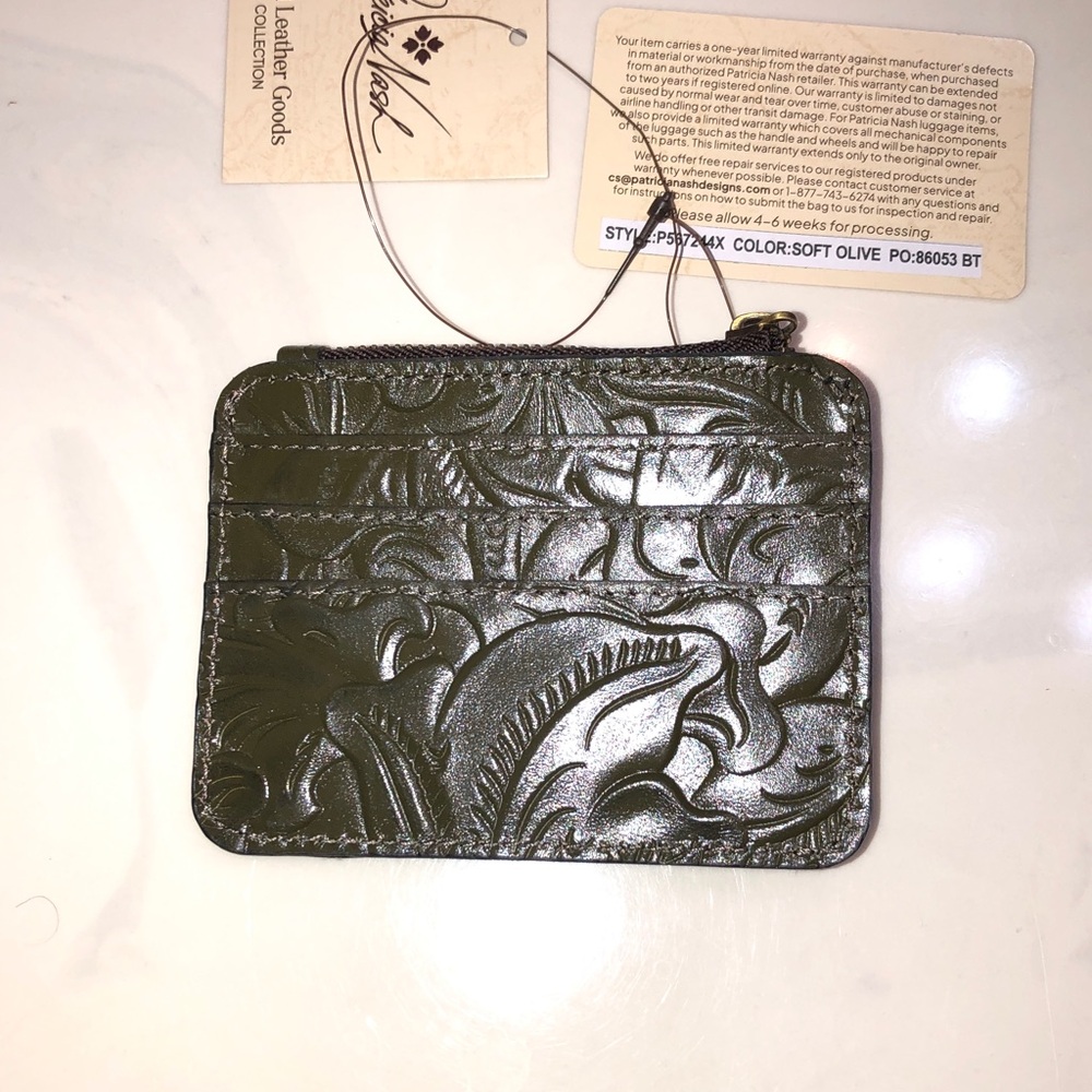 Patricia Nash Cassis Burnished Tooled Leather ID Card Case Soft Olive NWT - Picture 6 of 16